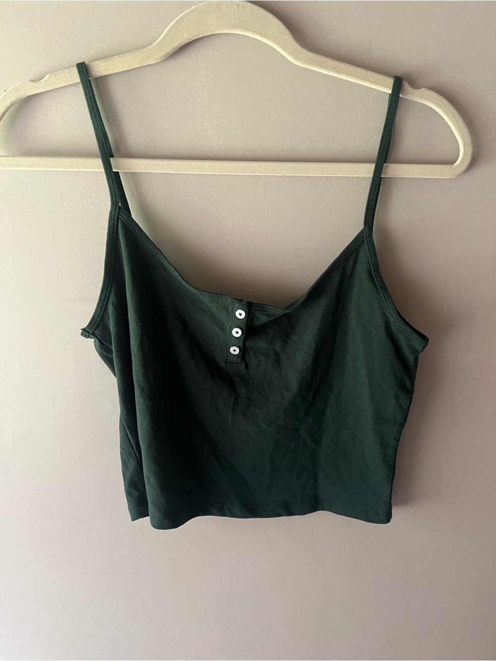 aerie Dark Green Cropped Camisole with Front Button Detail